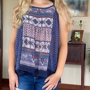 Knox Rose Navy Blue and White Patterned Sleeveless Camisole